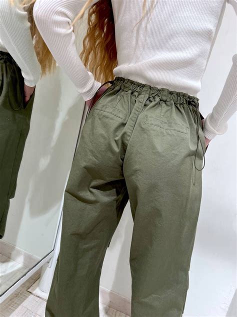 Pantalone Ampio Verde Militare Con Elastici Vicolo Scintille Store