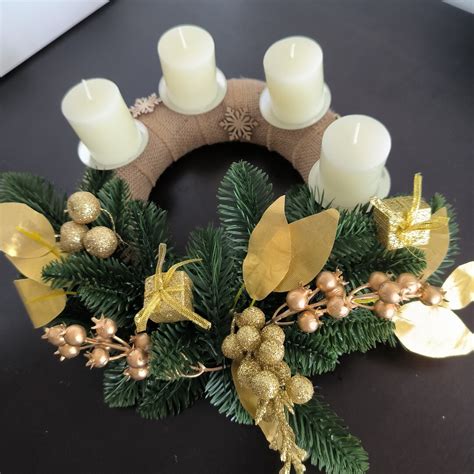 Adventkranz In Gold Christmas Decoration Table Centerpiece Candle