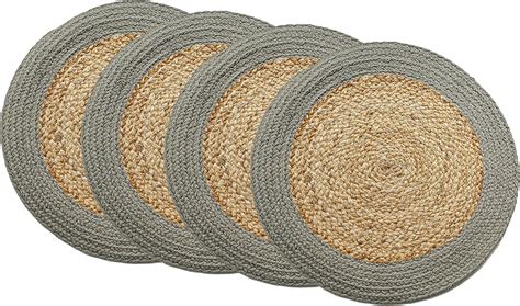 Chardin Home Round Verona Woven Jute Cotton Braided PLACEMAT Set Of