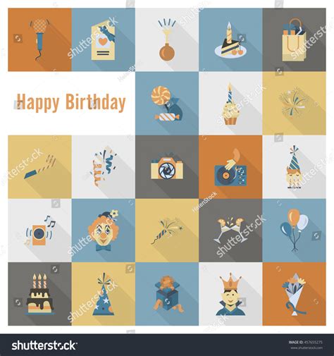 Happy Birthday Icons Set Simple Minimalistic Shutterstock