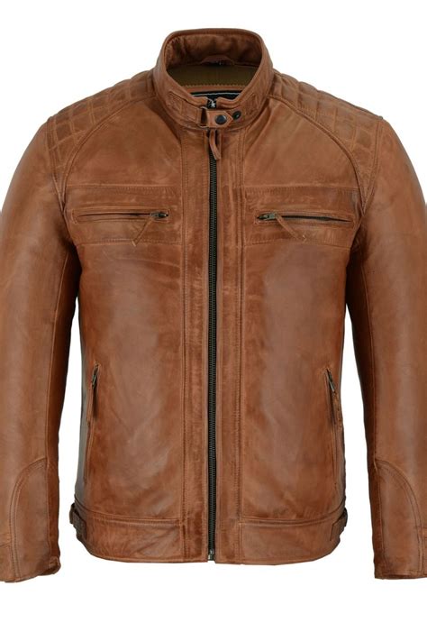 Vl Br Vance Leathers Men S Cafe Racer Waxed Lambskin Austin Brown