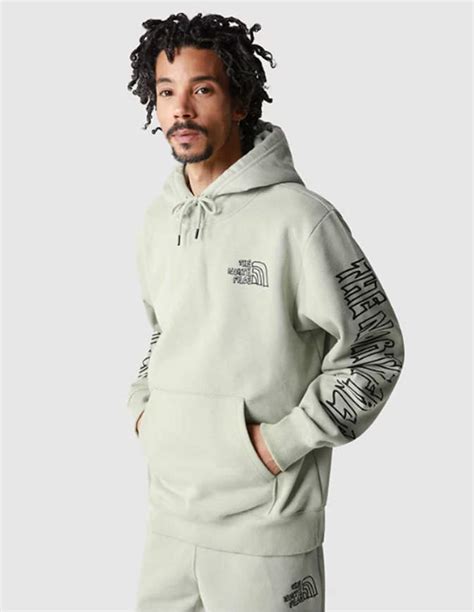 The North Face Mens Printed Heavyweight Pullover Hoodie Tea Green