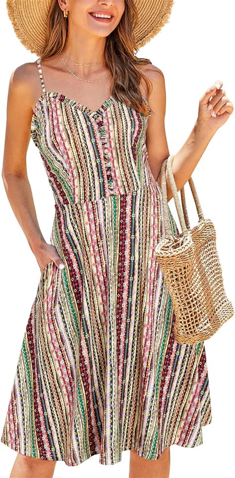 KILIG Women Summer Casual Dress V Neck Spaghetti Straps Backless