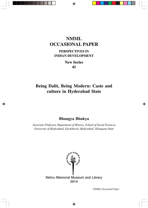 Pdf New Series 41 Being Dalit Being Modern Caste And Culture In