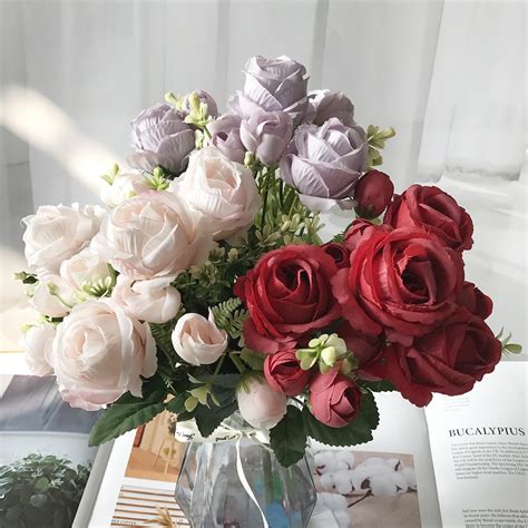 Fleurs Artificielles Pivoine En Soie Rose Fausses Fleurs Blanches