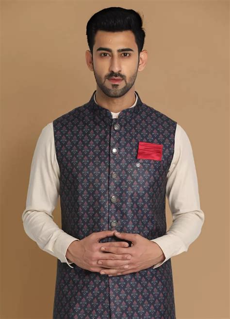 Buy Navy Blue Printed Modi Jacket Online Manyavar Nehru Jacket For Men