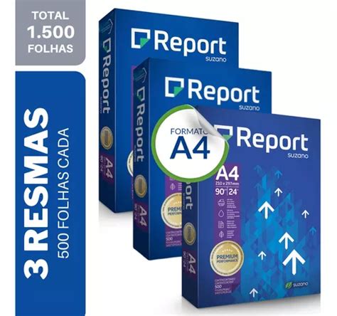 Kit 3 Resma Papel Sulfite A4 Premium 90g 500 Folhas Report Frete grátis