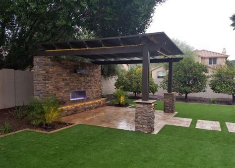 Custom Pergola with a gas fireplace built in the frame. | Pergola ...