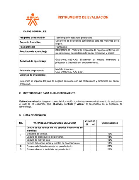 Ie Ga2 2402015 29 Aa3 Ev01 Instrumento De EvaluaciÓn 1 Datos Generales Programa De Formación