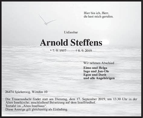 Traueranzeigen Von Arnold Steffens Nordwest Trauer De