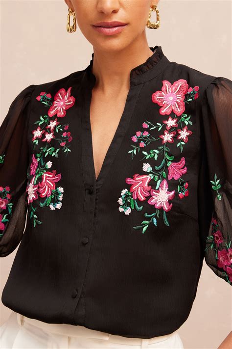 Buy V A Love Roses Black Embroidery Floral Embroidered Ruffle V