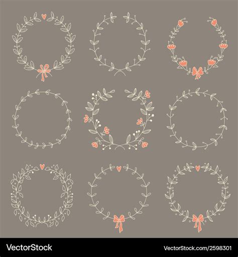 Set Of 9 Hand Drawn Wreaths Royalty Free Vector Image