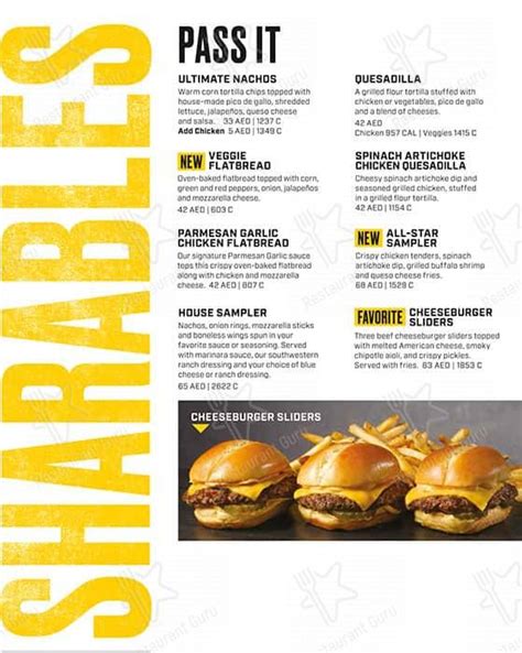 Menu At Buffalo Wild Wings Mall Of The Emirates Restaurant Dubai