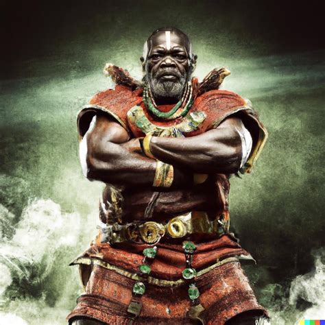 Uncropping: “A mid-shot, portrait of African Warlord wearing armors ...