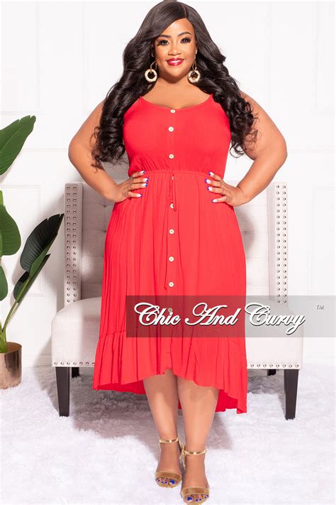 Final Sale Plus Size Spaghetti Strap Dress In Red Chic And Curvy