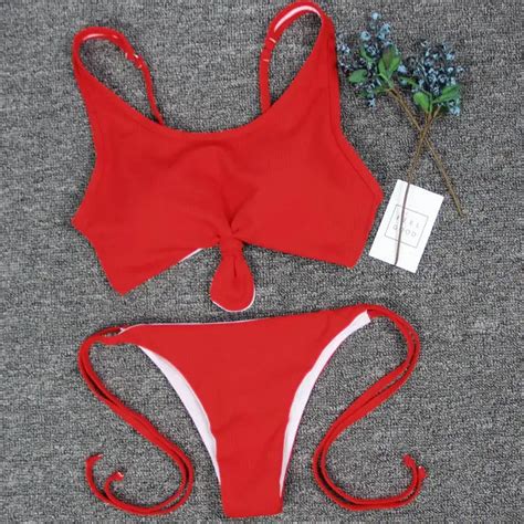 Sexy Red Bikini Set Shoulder Strap Maillot De Bain Femme 2017 Bikini Women Swimsuit Padding