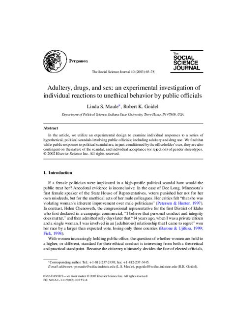 Pdf Adultery Drugs And Sex An Experimental Investigation Of