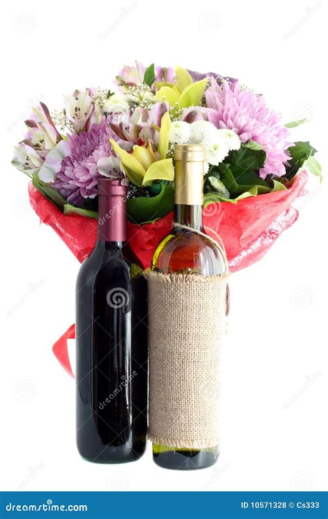 Bouquet Flowers And Wine Isolated. Royalty Free Stock Photos - Image ...