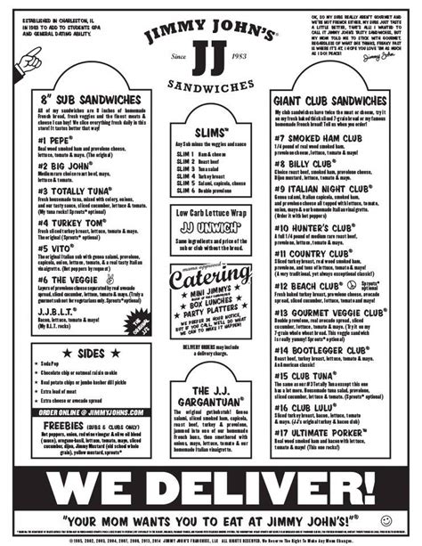 Jimmy Johns Menu Printable | TUTORE.ORG - Master of Documents