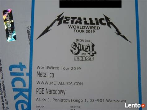 Archiwalne Bilety METALLICA 21 08 2019 Stadion Nardowy Warszawa