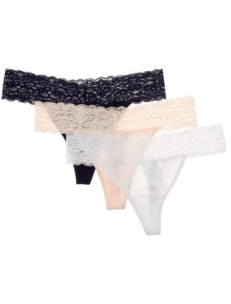 Lot De 3 Strings En Coton Et Dentelle Lingerie Du S Au Xxl Gris Blanc