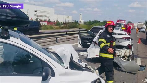 Accident grav cu cinci mașini pe A1 la intrarea în București Un copil