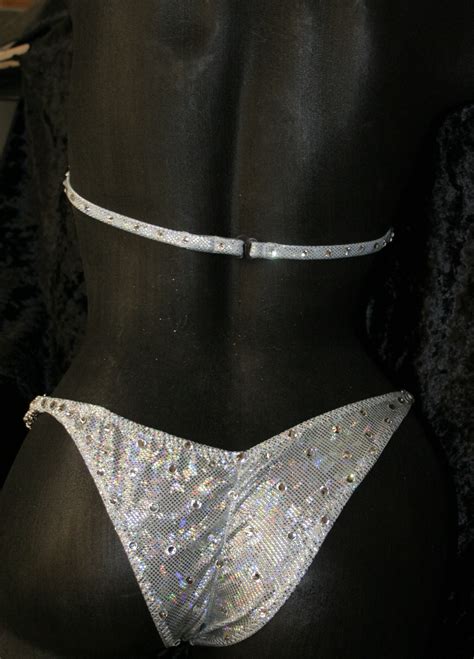 Style White Competition Bikini With Rhinestone Connectors