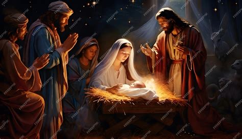 Scene of the birth of Jesus Christ Christmas nativity scene | Premium ...