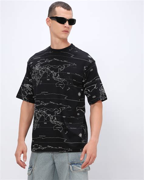 Buy Men S Black All Over Printed Oversized T Shirt Online At Bewakoof