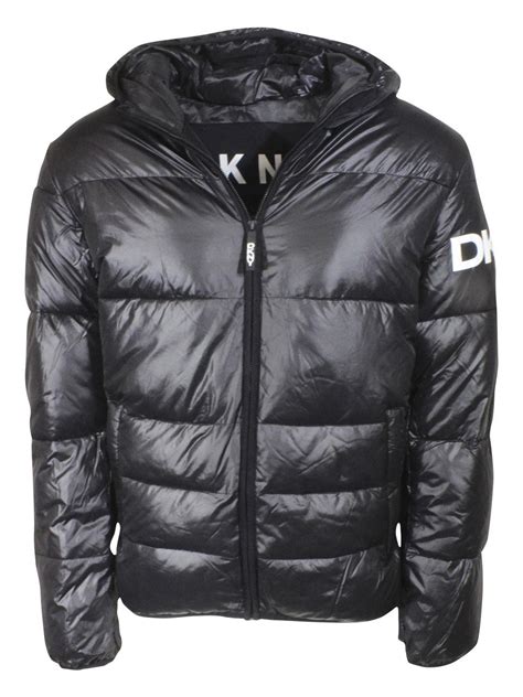 Donna Karan Dkny Men S Water Resistant Logo Black Hooded Puffer Jacket