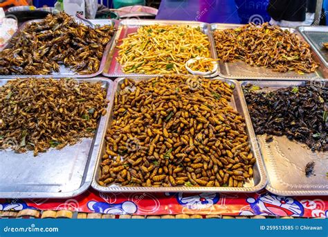 Fried Edible Insects For Sale At Chillva Market A Walking Street In Phuket Thailand Editorial