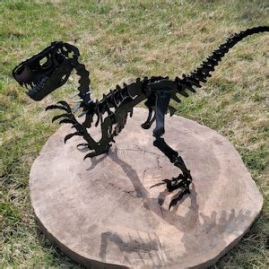 Raptor Steel Sculpture Metal Dinosaur Centerpiece Velociraptor Metal