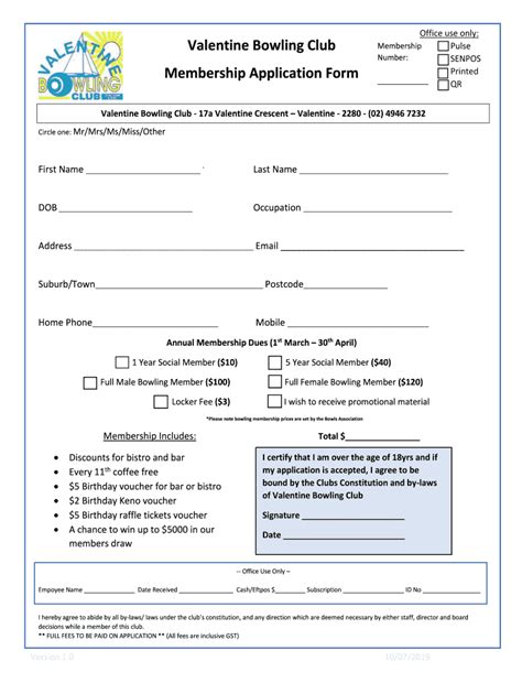 Valentine Bowling Club Membership Application Form: Fill out & sign ...