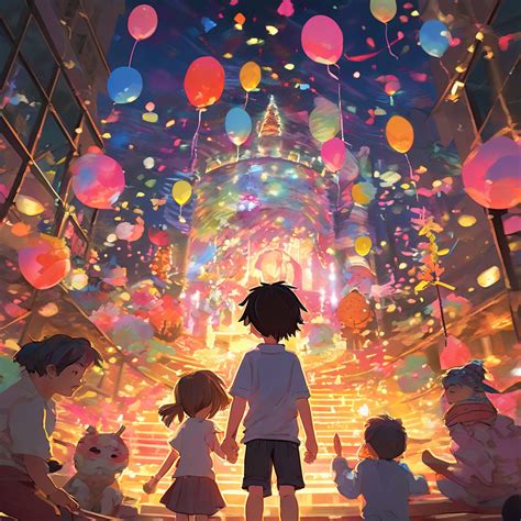 Birthday Party In The Whimsical Style Of Makoto Shinkai With By