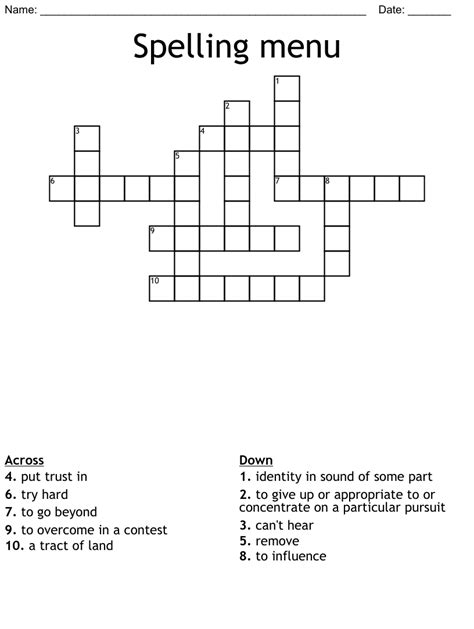 Spelling Menu Crossword Wordmint