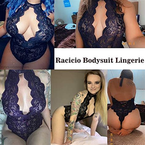 Racicio Womens Sexy Lingerie Snap Crotch Leotard Teddy Nightwear Lace