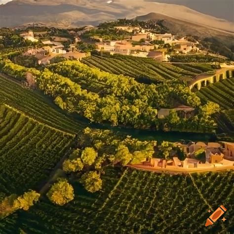 Aerial View Of A Mediterranean Village And Vineyards On Craiyon