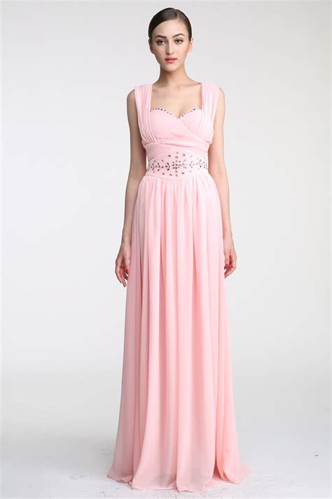 Chic Rosafarbig A Linie Ärmellos Bodenlang Chiffon Abendkleider Mit Trägern [lc140610] € 82 86