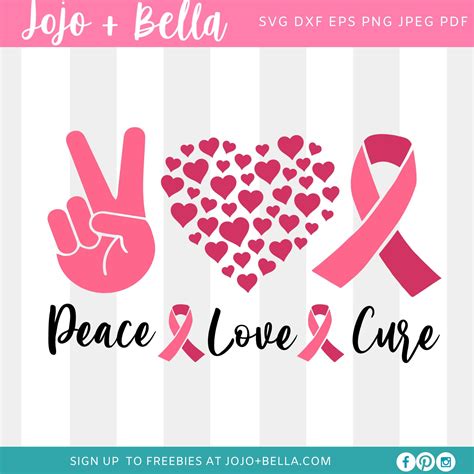 Peace Love Cure Svg Cancer Quote Breast Cancer Awareness Etsy