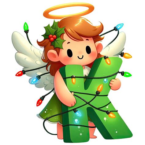 Стикер с момиче с ангелски крила, държащо буквата "К", илюстрация ...