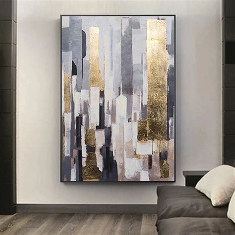 Hand Painted Golden Wall Art Large Abstract Painting Contemporary Oil