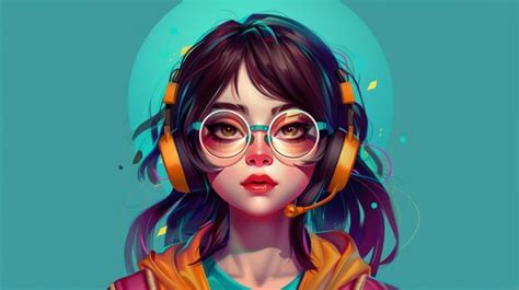 Premium Photo Generative Ai Cartoon Girl Wearing Glasses And Headphones