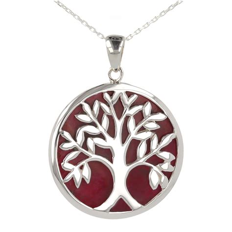 Pendentif Arbre De Vie Corail Argent Massif Rhodi Rond Unisexe Bijou