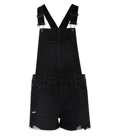 Black Ripped Short Denim Dungarees New Look Black Ripped Shorts