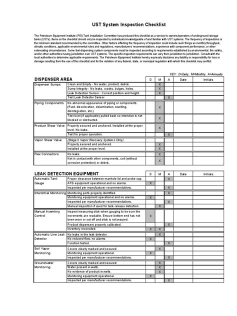 Pei Ust Inspection Checklist Leak Valve