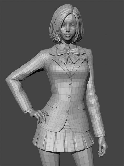 Artstation Shool Girl Shin Jeongho Topologia Ropa Modelado De