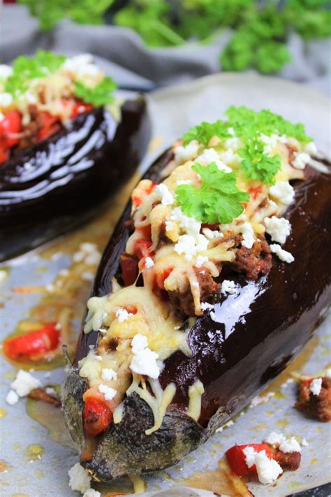 Gevulde Aubergine Met Gehakt En Feta Gevulde Aubergine Voedsel