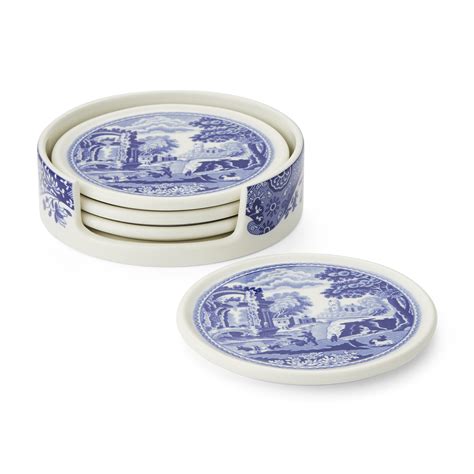 Blue Italian Piece Ceramic Coasters With Holder Spode