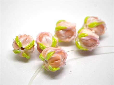 Pink Powder Rosebud Beads Blush Pink Floral Lampwork Diy Etsy