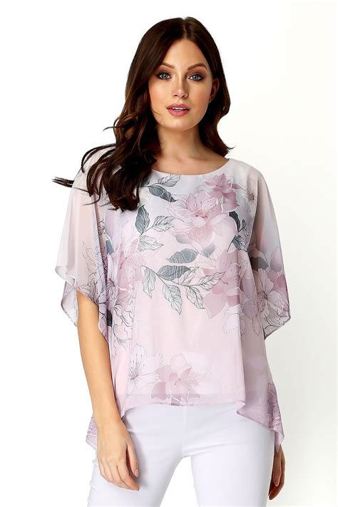 Floral Chiffon Overlay Top In Pink Roman Originals Uk